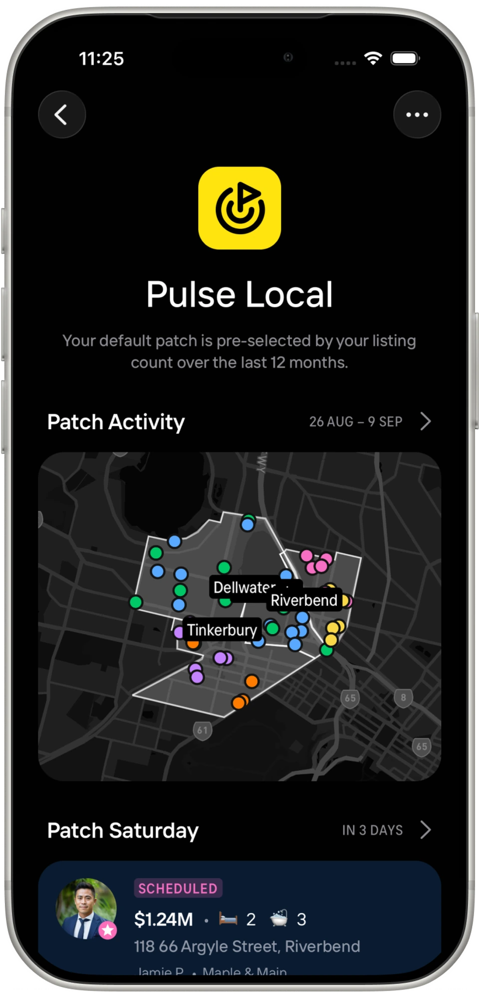 Pulse Local home screen with Patch Activity map and Patch Saturday